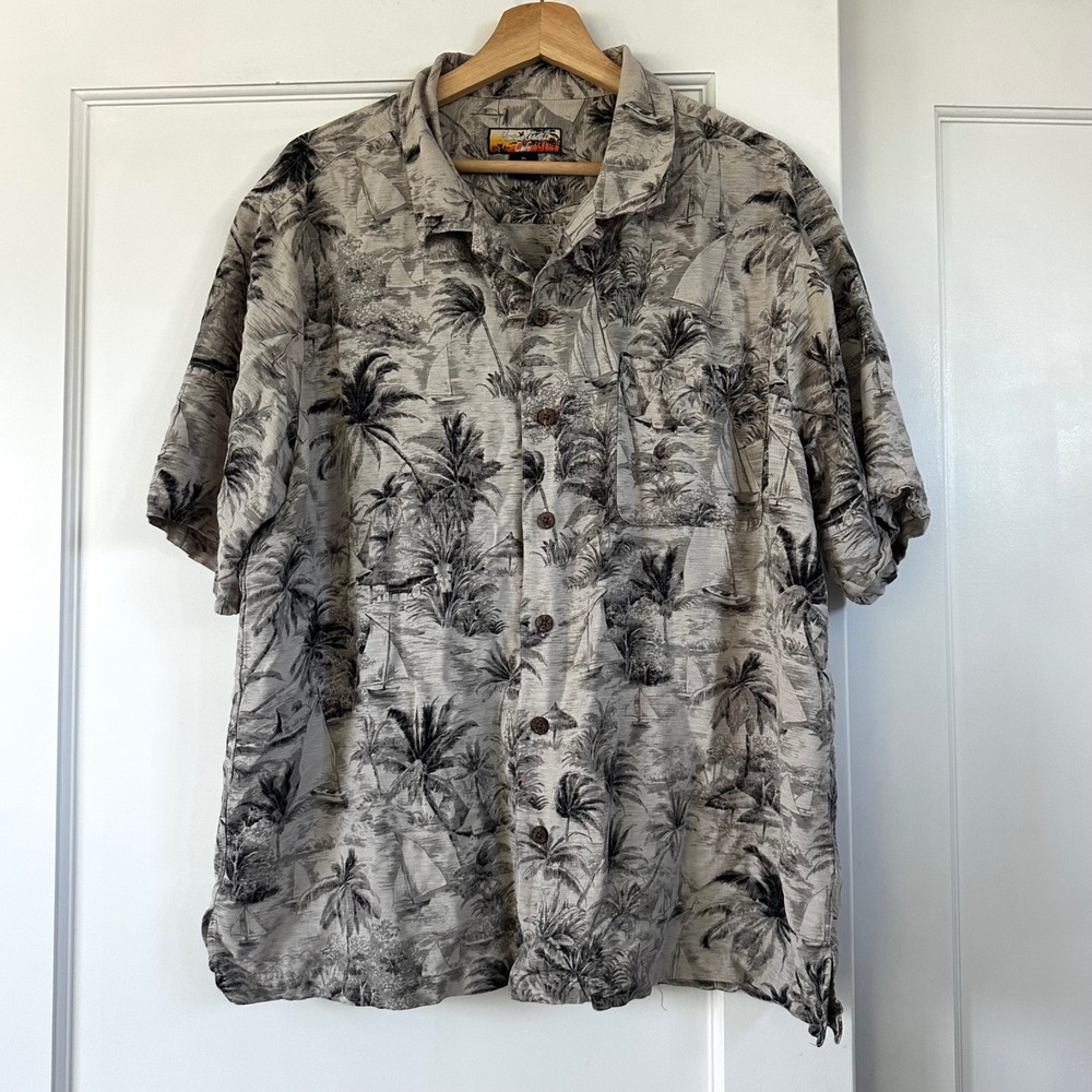 Vintage Havana Jacks Cafe 100 Silk Hawaiian Shirt XL Tropical Scenic Y2K Mens